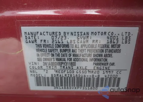 2023 Nissan Sentra Sr Xtronic Cvt from USA, damaged, VIN 3N1AB8DVXPY311800